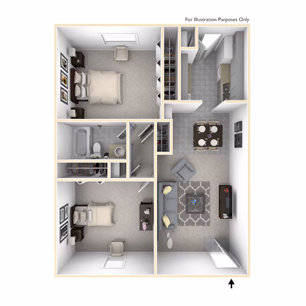 2 Beds • 1 Bath 1-903 floor plan